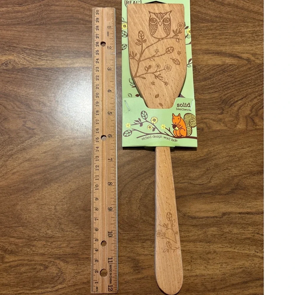 Talisman Designs Solid Beechwood Turner Spatula Owl‎ Etched Wood Kitchen Decor